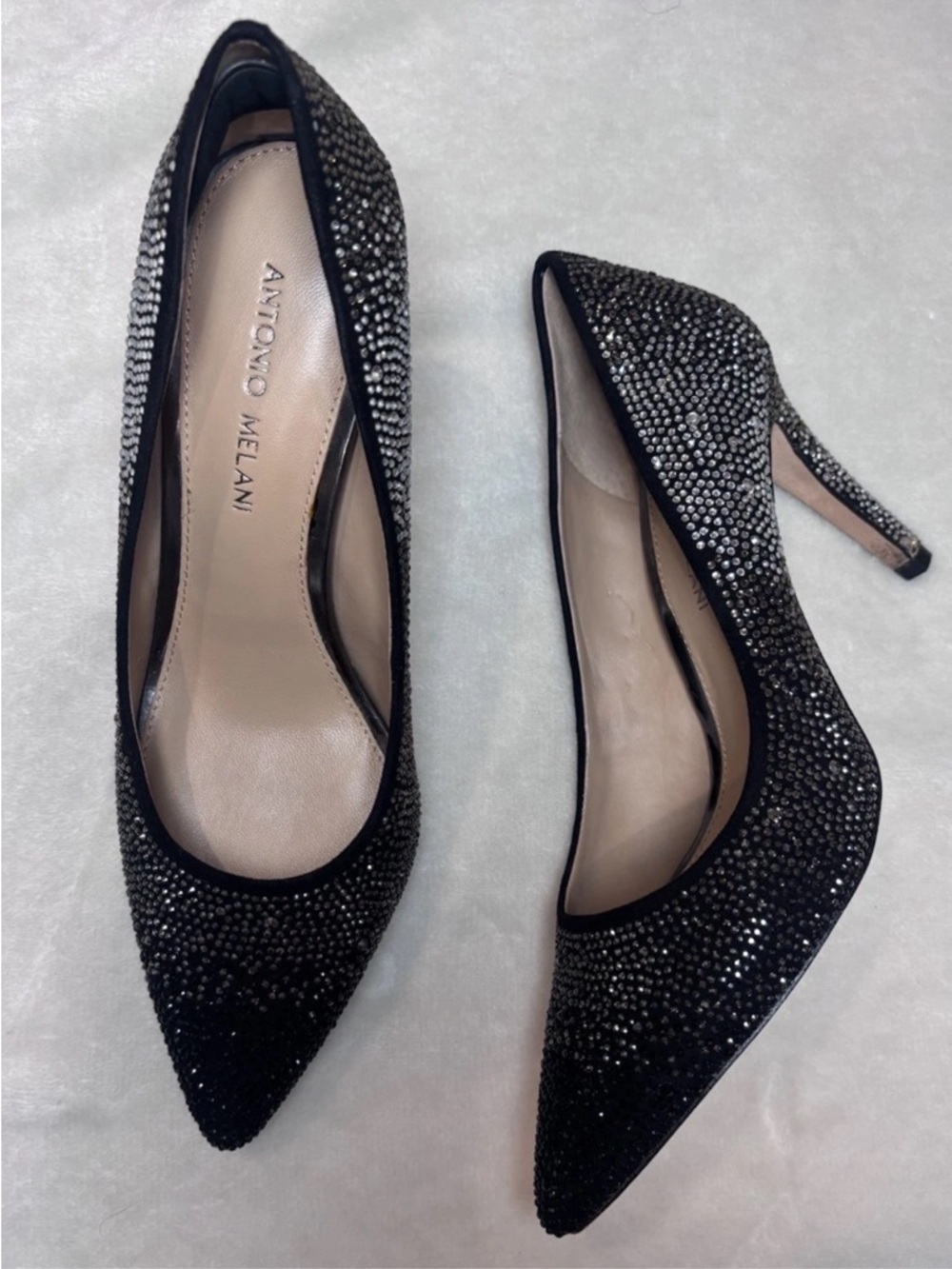 ANTONIO MELANI Black Crystal-Embellished Pointed-Toe Heels
